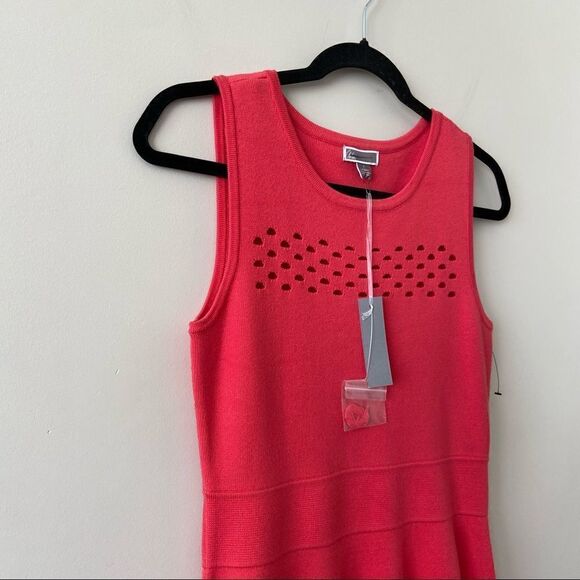 Nwt-chelsea28 (Nordstrom)Ponte Hot Coral Open Work Fit & Flare Dress - Picture 4 of 10